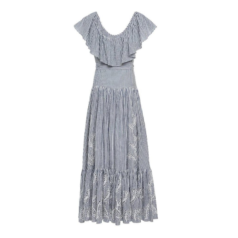 NWT Tory Burch Runway Striped Eyelet Embroidered Cotton Midi Dress Sz 4 - Picture 5 of 16